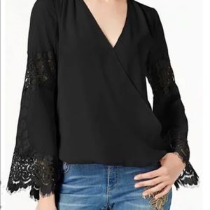 3 for $50! INC Black blouse with lace detailed sleeves